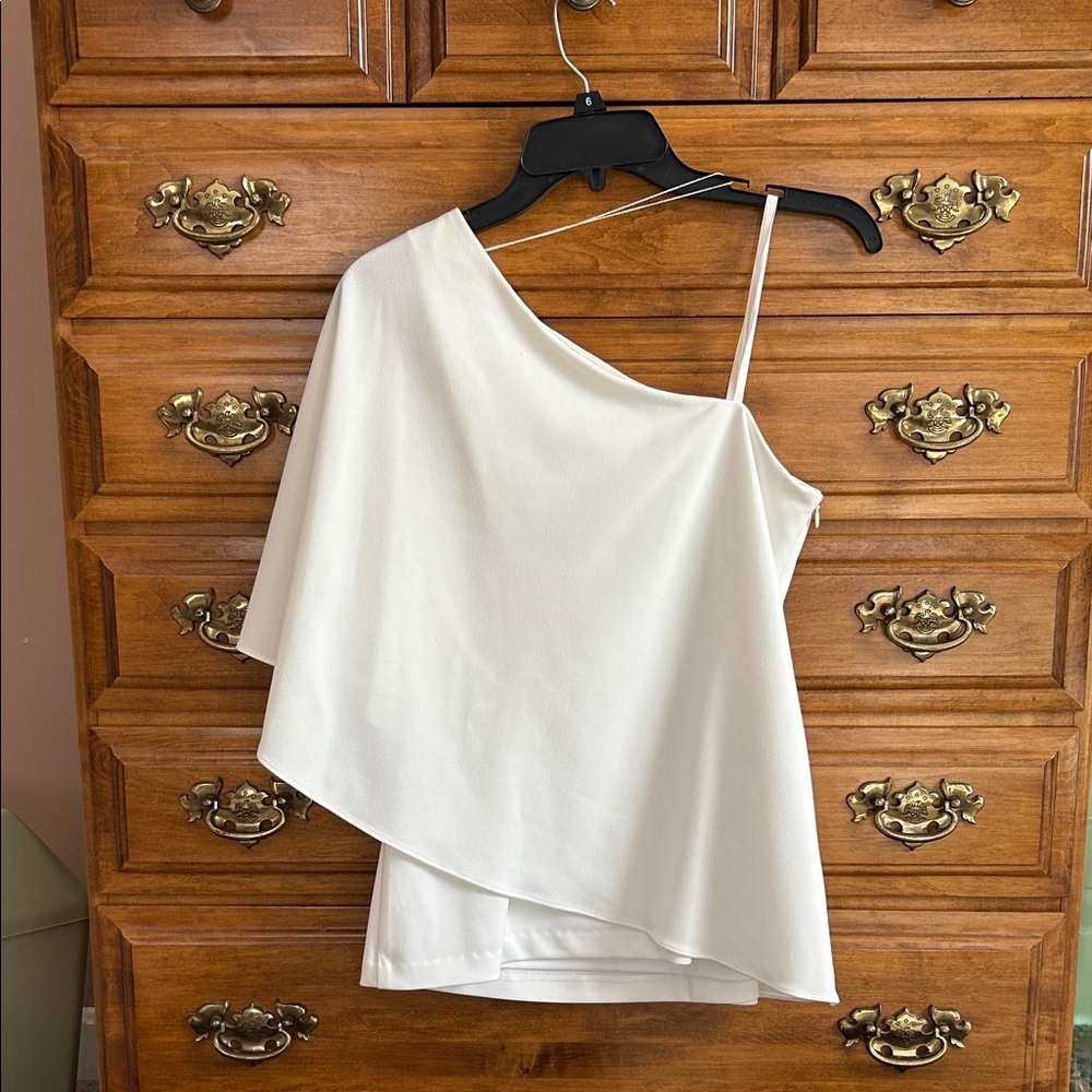 Adrianna Papell White One-Shoulder Top - Picture 2 of 2